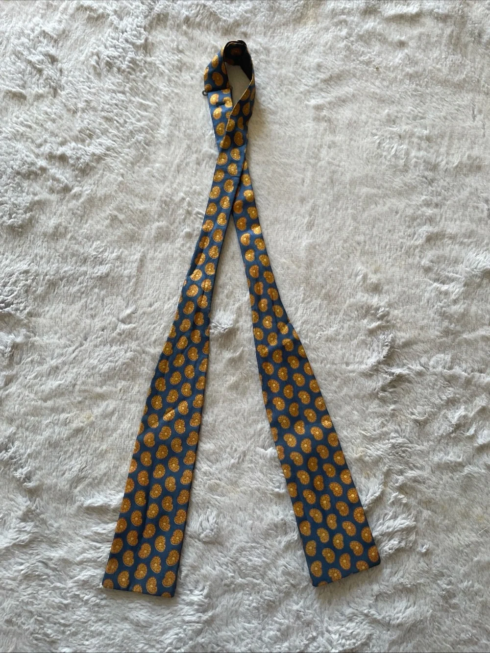 Men's Navy Blue Self-Tie Bow Tie with Gold Dot Pattern